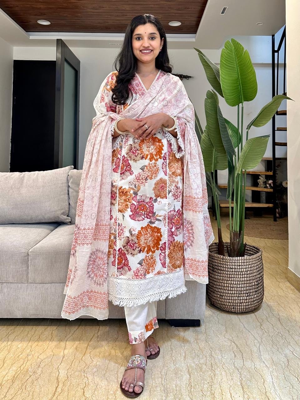 Off White Floral Pakistani Suit