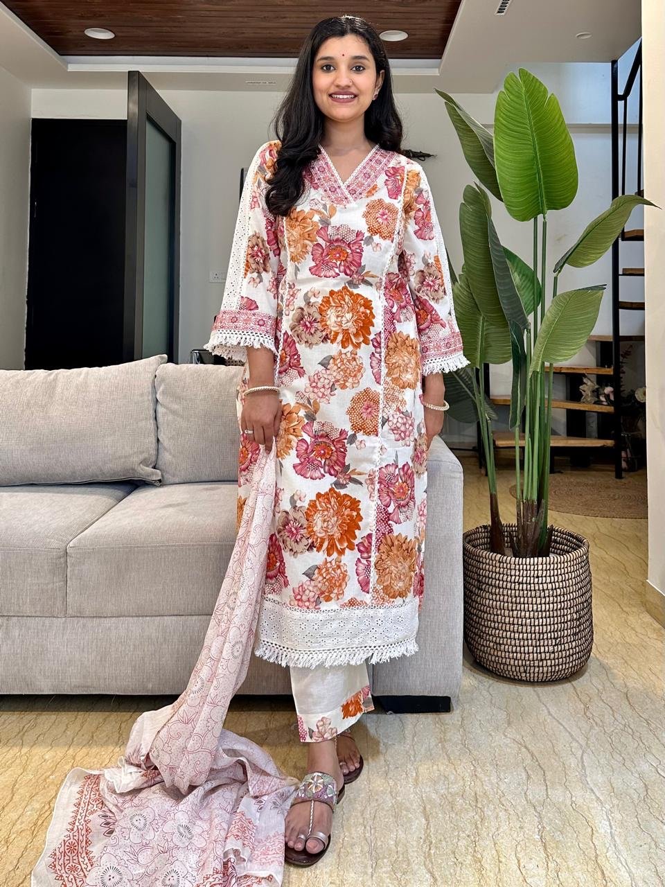 Off White Floral Pakistani Suit