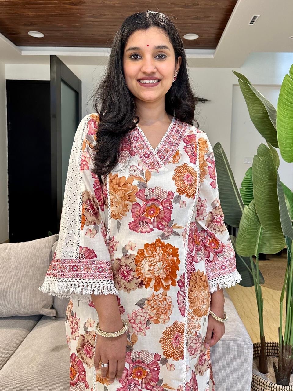 Off White Floral Pakistani Suit