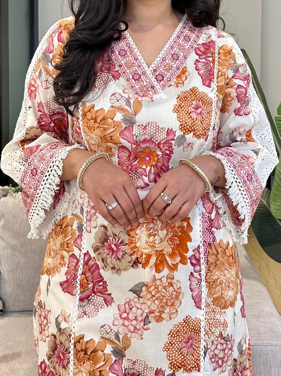 Off White Floral Pakistani Suit