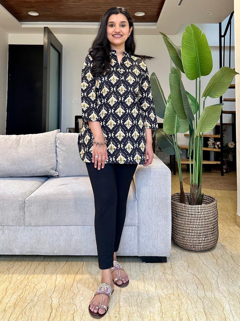 Cotton Short Kurta- Black Overall