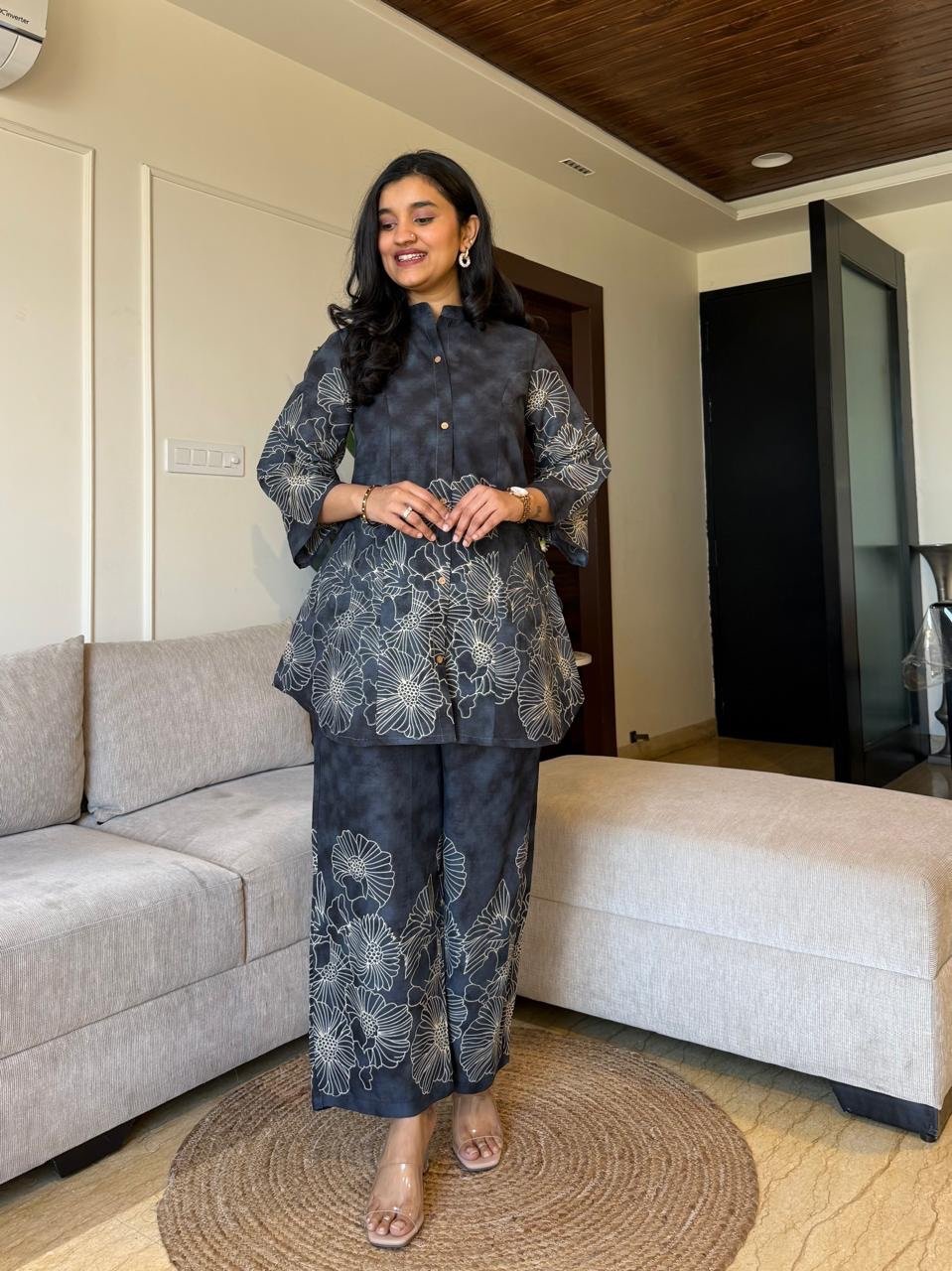 Lamha Digital Print Coord Set- Navy Mix