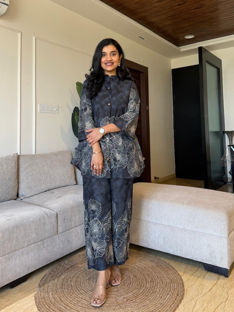 Lamha Digital Print Coord Set- Navy Mix