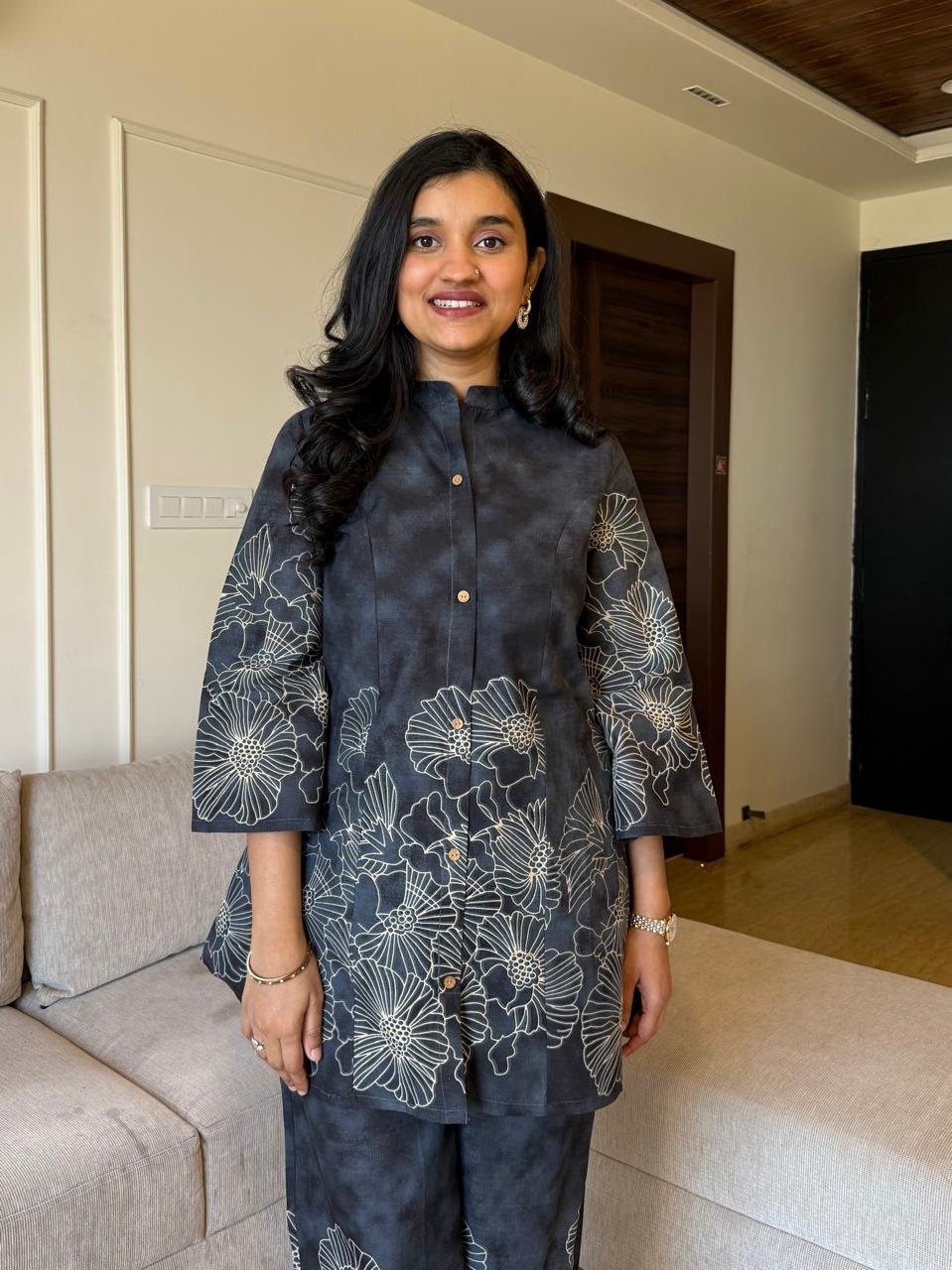 Lamha Digital Print Coord Set- Navy Mix