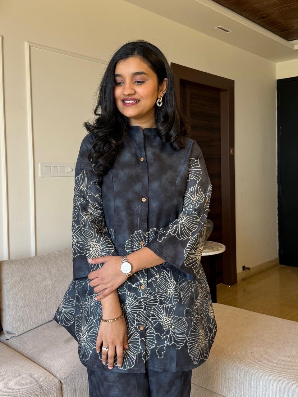 Lamha Digital Print Coord Set- Navy Mix