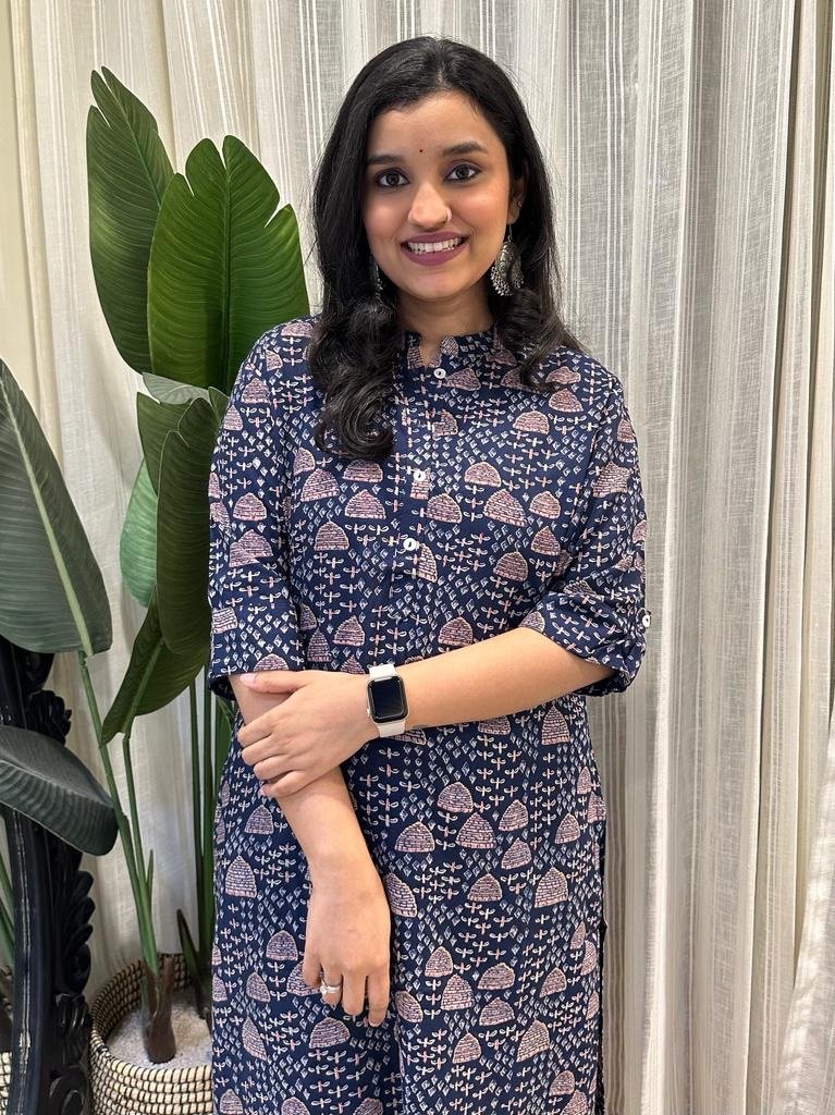 Weekend Rayon Kurta- Dark Blue Bells
