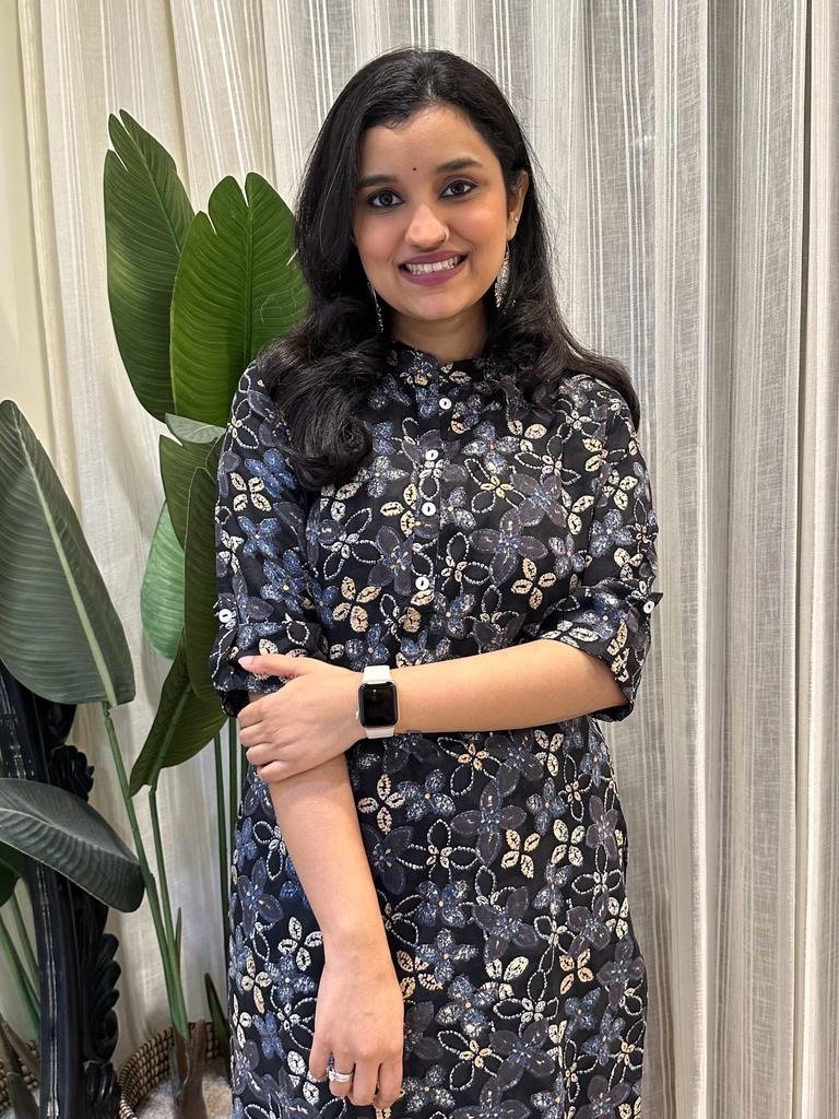 Weekend Rayon Kurta- Black Blue Floral