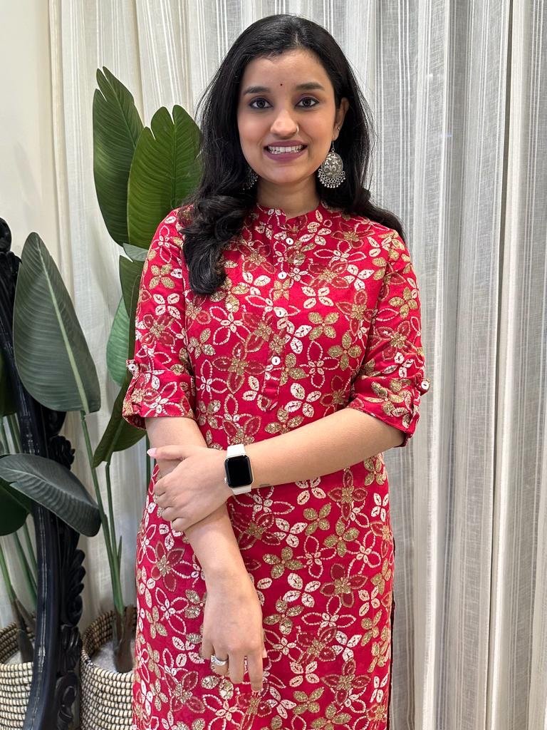 Weekend Rayon Kurta- Red Floral