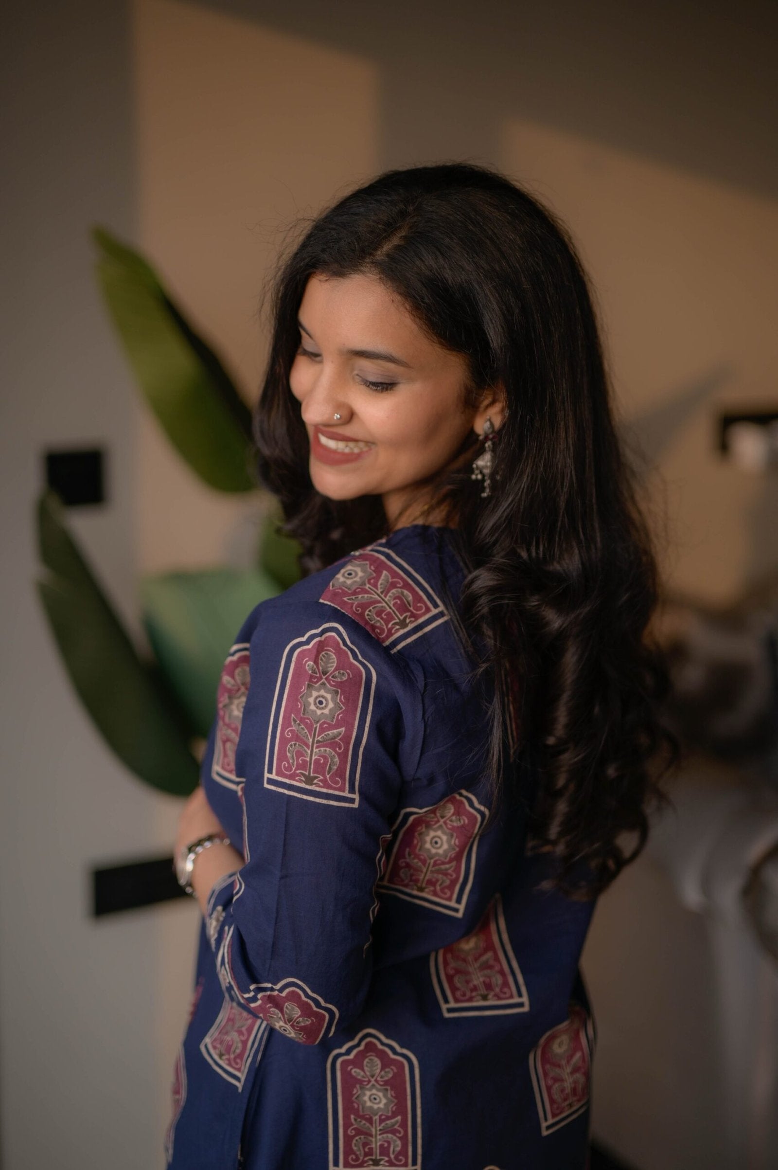 Taraya Flared Printed Cotton Suit- Blue