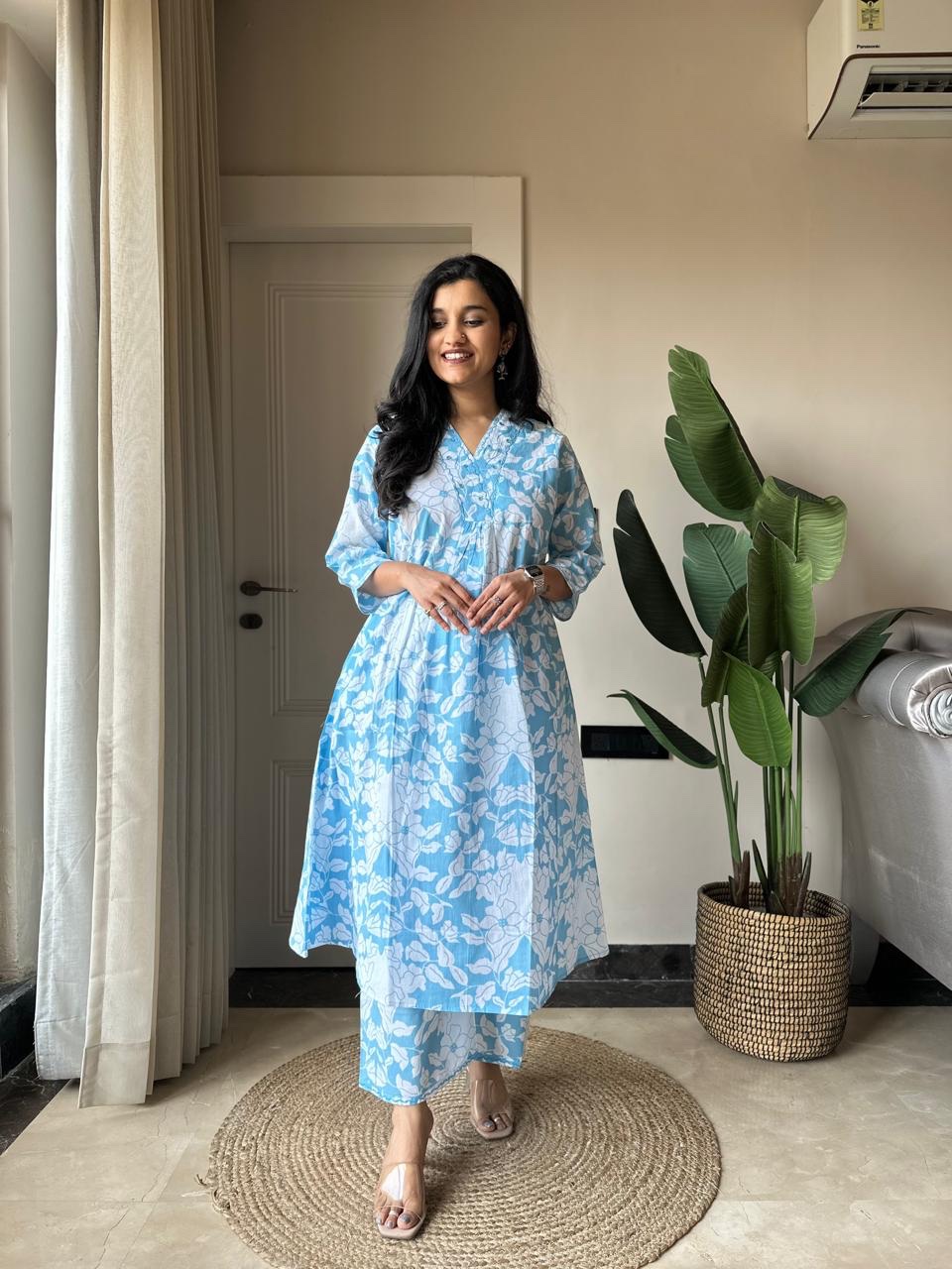 Sirsa Cotton Coord Set- Sky Florals - Image 3