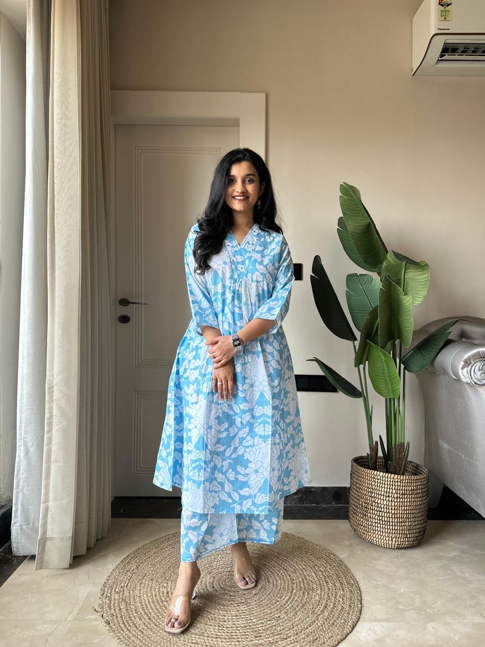 Sirsa Cotton Coord Set- Sky Florals - Image 5