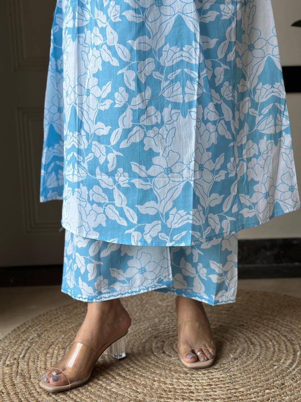 Sirsa Cotton Coord Set- Sky Florals - Image 6