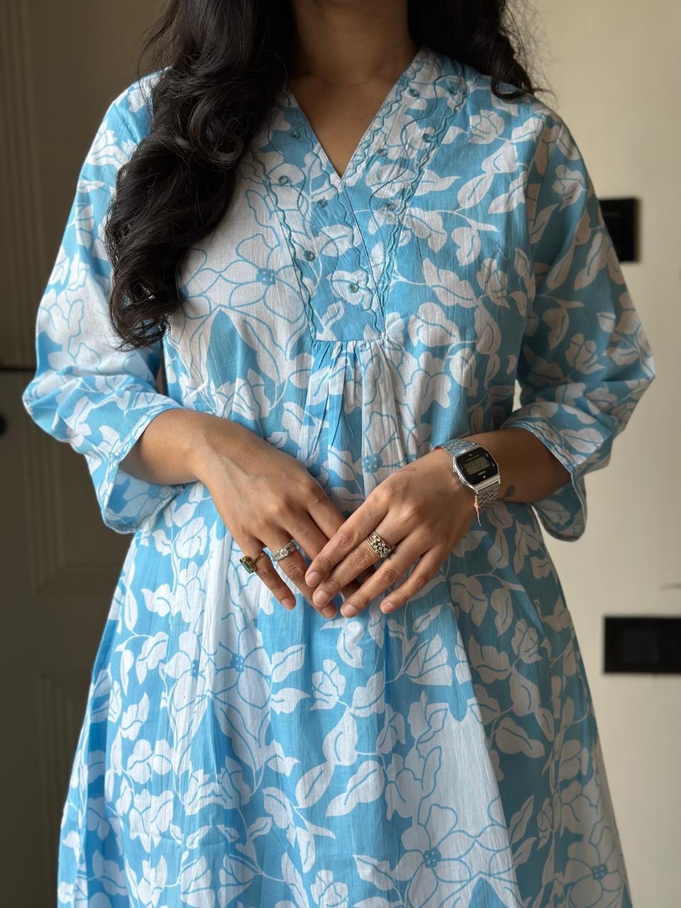 Sirsa Cotton Coord Set- Sky Florals - Image 4