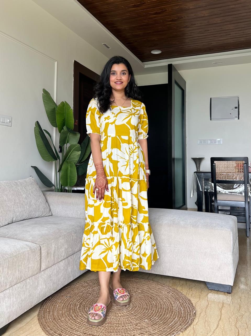 Tanvi Tiered Maxi Dress- Mustard Florals