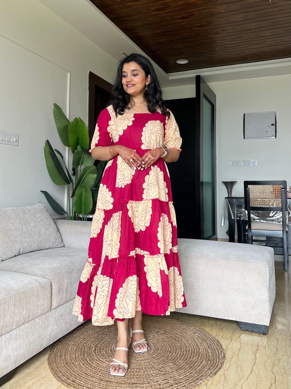 Tanvi Tiered Maxi Dress- Dark Pink Flowers - Image 2