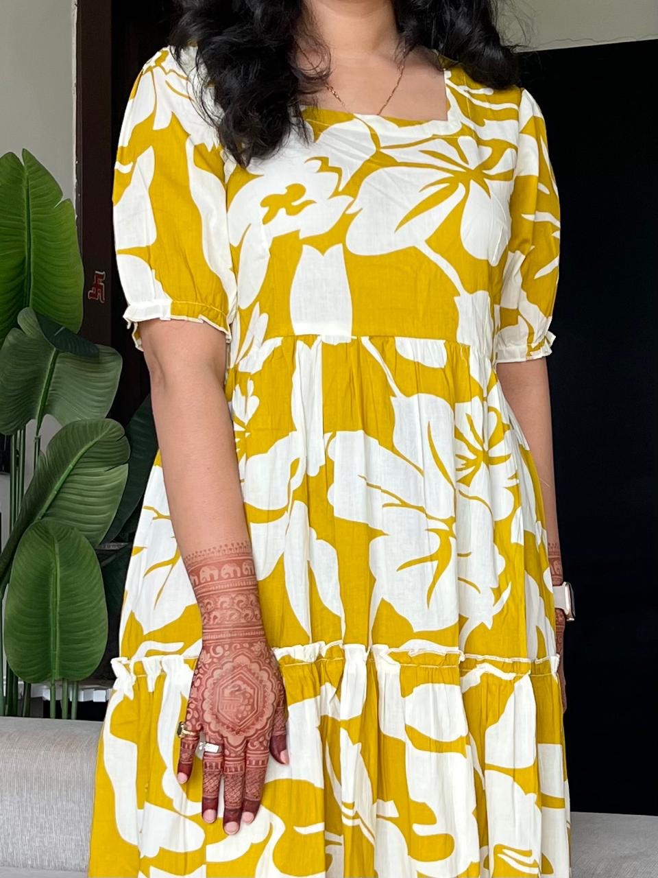 Tanvi Tiered Maxi Dress- Mustard Florals - Image 3