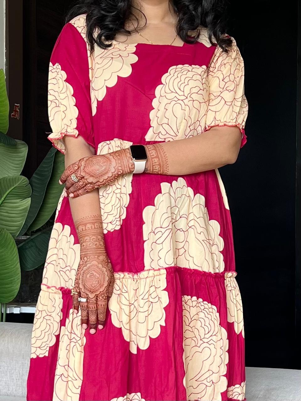 Tanvi Tiered Maxi Dress- Dark Pink Flowers - Image 3