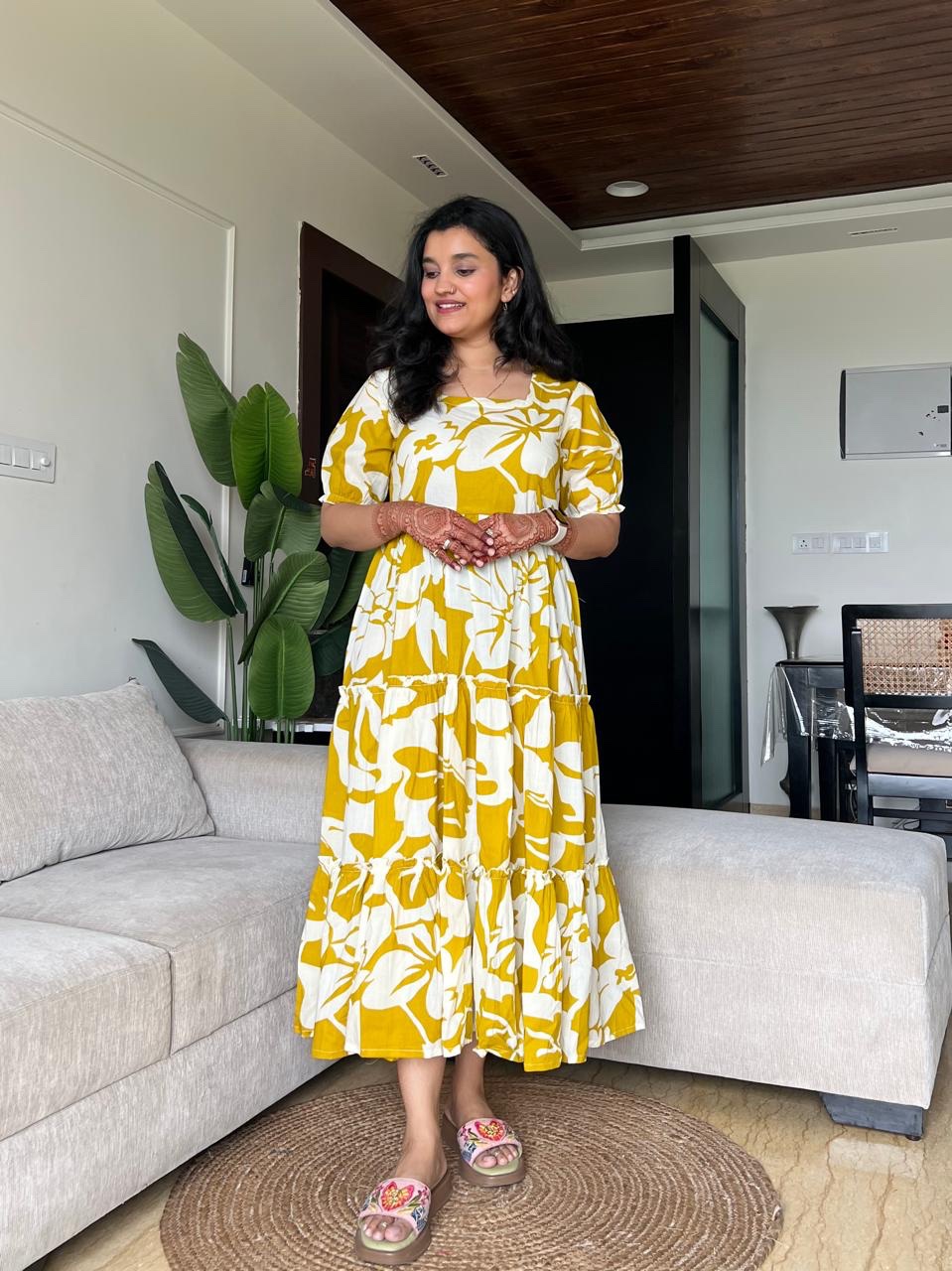 Tanvi Tiered Maxi Dress- Mustard Florals - Image 2
