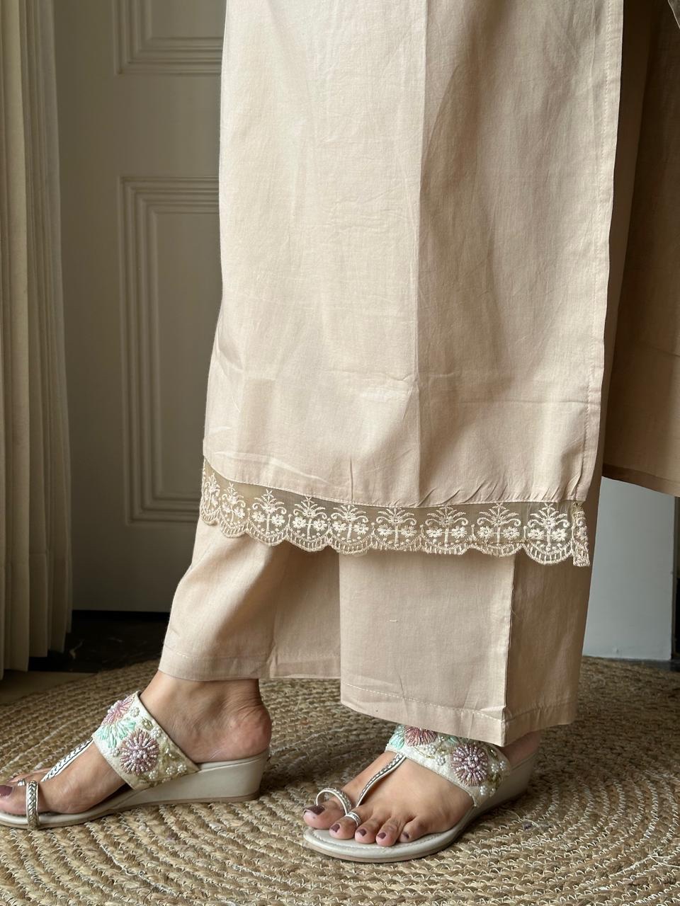 Aana Embroidered Nude Cotton Set - Image 6