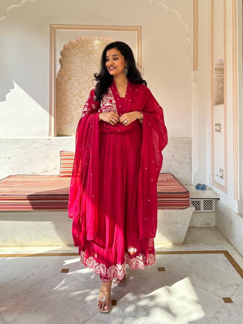 Kashish Threadwork Mul Anarkali Set- Pink - Image 2