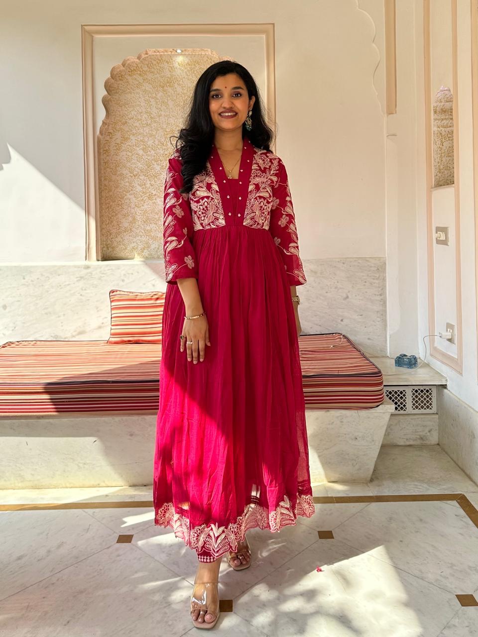 Kashish Threadwork Mul Anarkali Set- Pink - Image 5