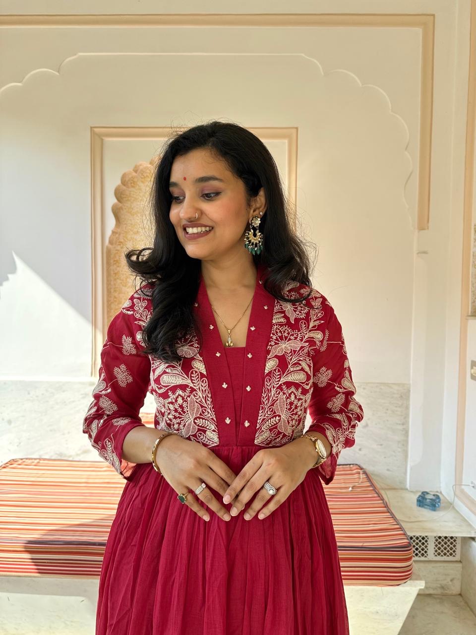 Kashish Threadwork Mul Anarkali Set- Pink - Image 6