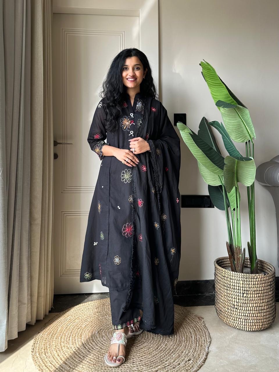 Bahara Black Multi Embroidered Mul Set