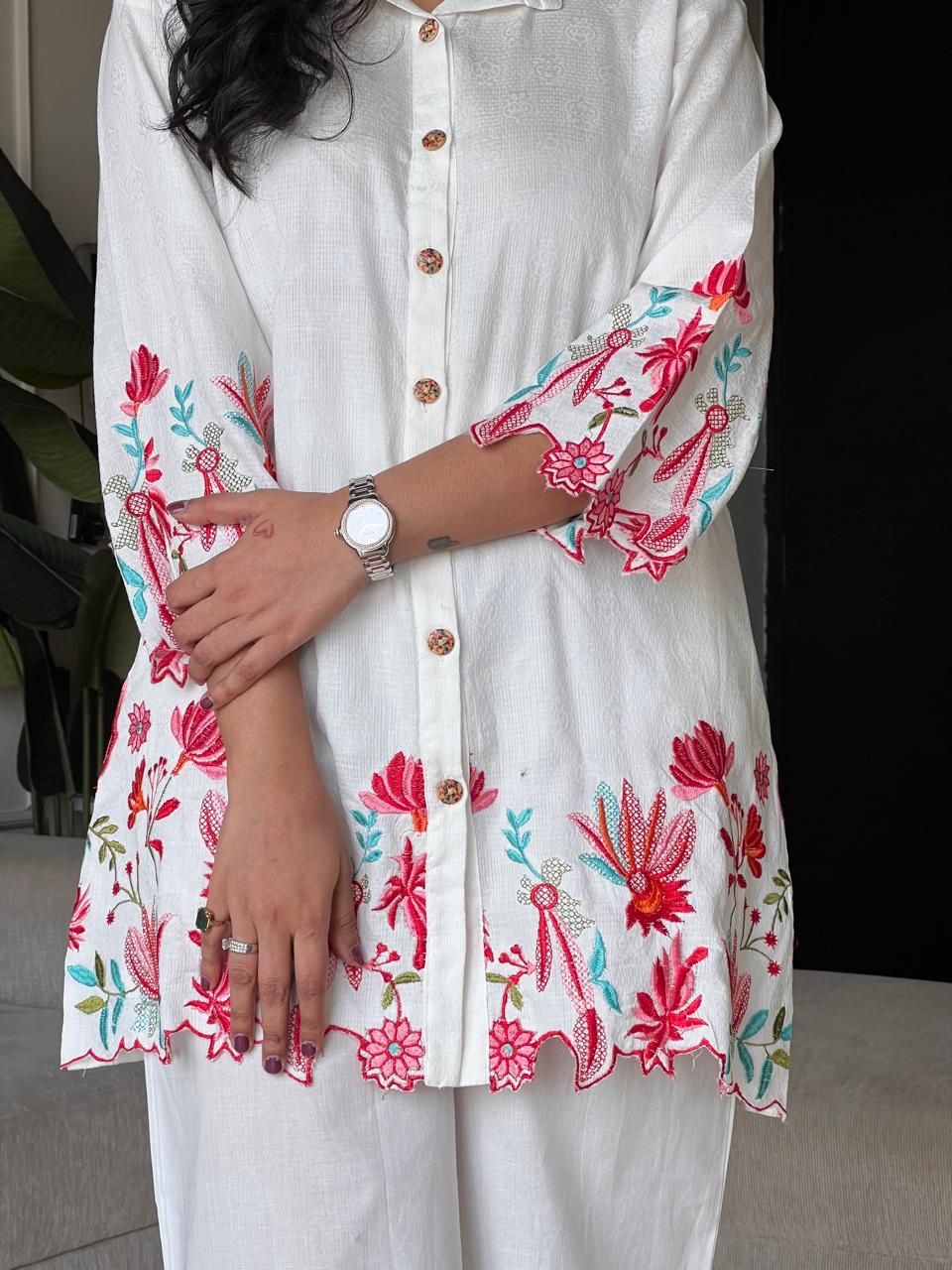 Vaari Cutwork Coord Set- White - Image 4