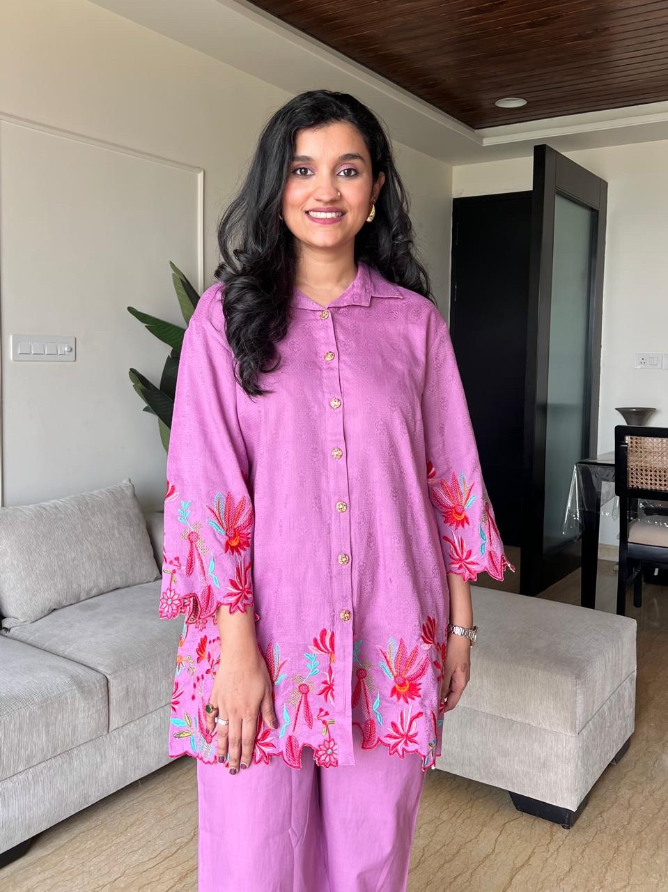 Vaari Cutwork Coord Set- Pink - Image 2