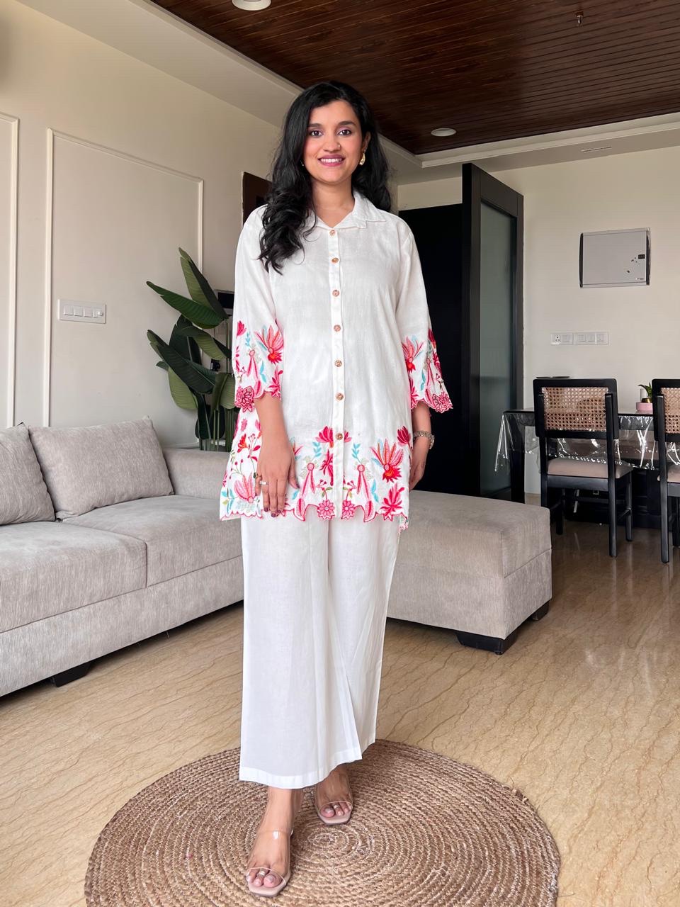 Vaari Cutwork Coord Set- White