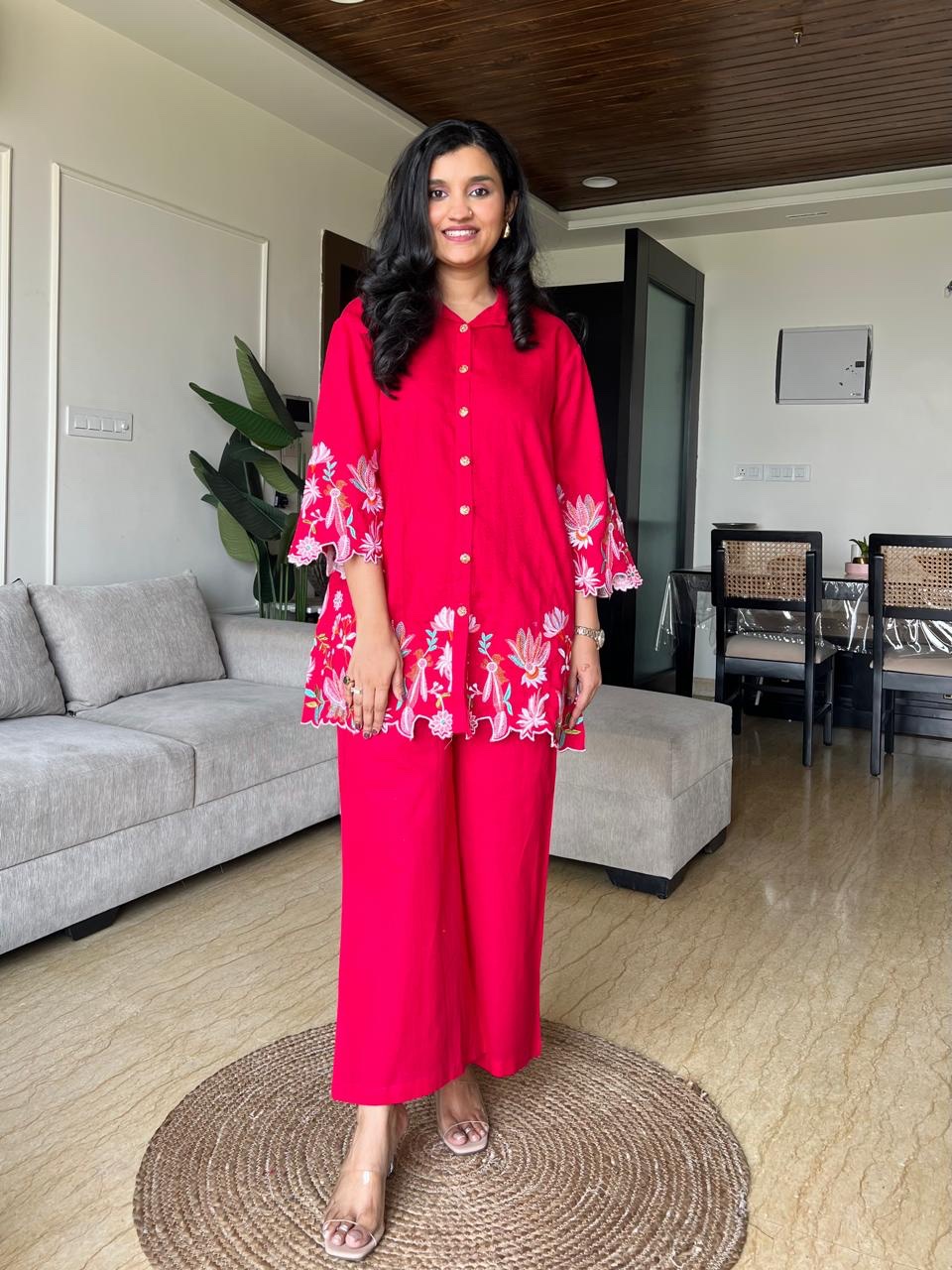 Vaari Cutwork Coord Set- Red