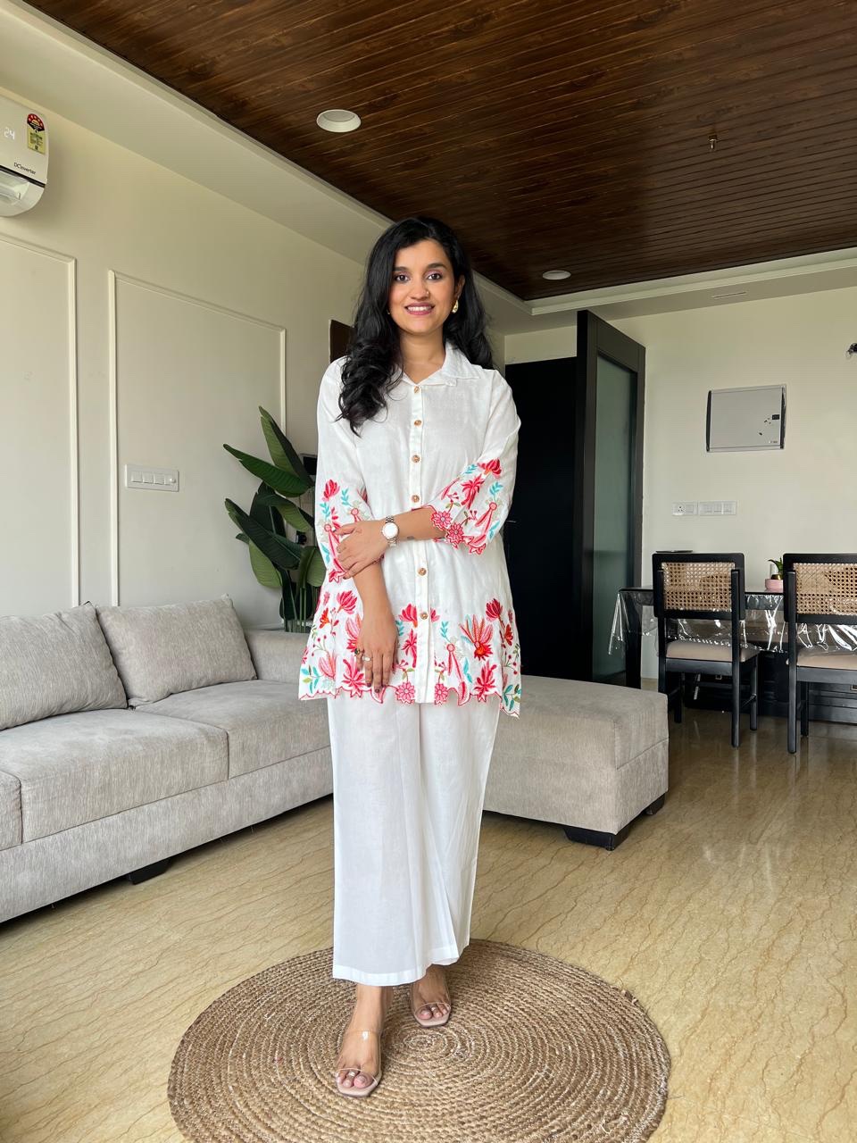 Vaari Cutwork Coord Set- White - Image 3