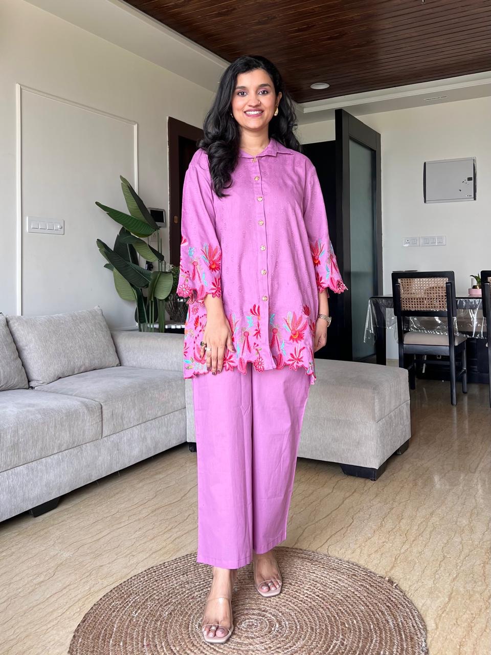 Vaari Cutwork Coord Set- Pink