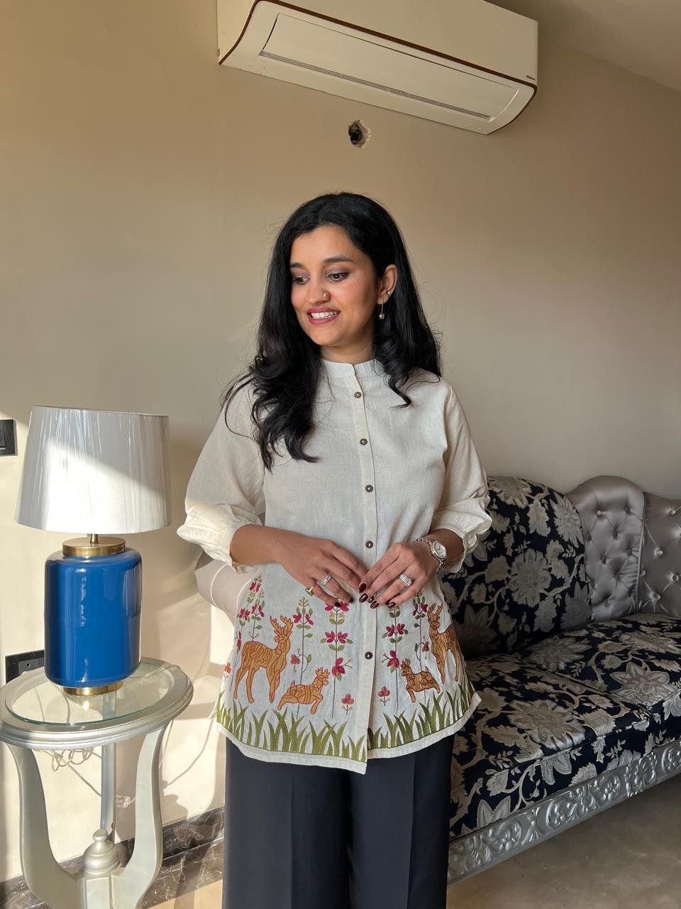 Roshana Embroidered Short Top- Off White - Image 2