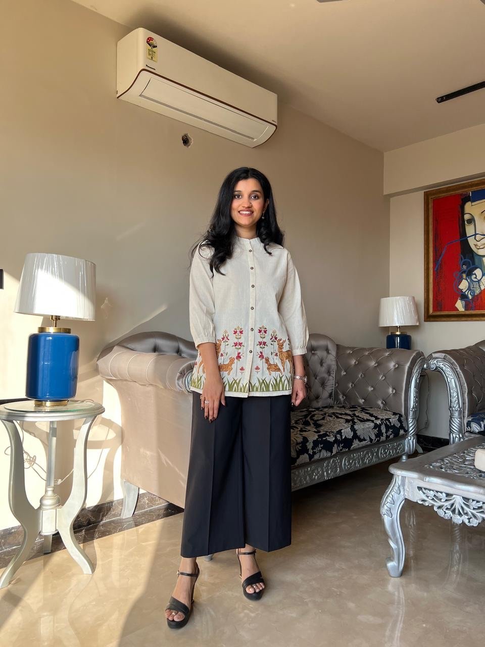 Roshana Embroidered Short Top- Off White - Image 3