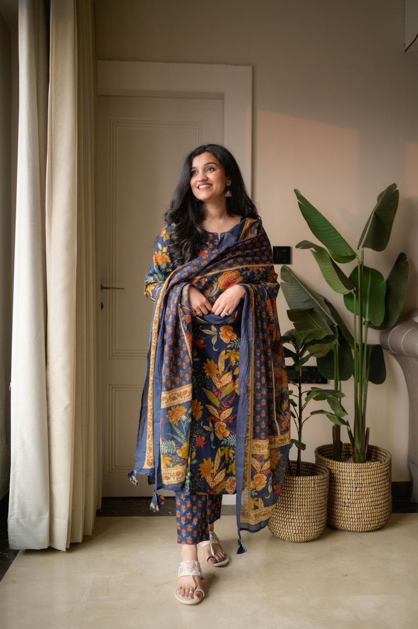 Samya Budget Cotton Suit- Blue Florals - Image 3