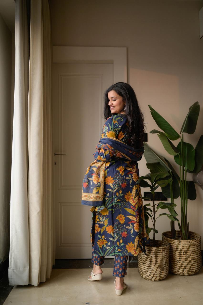 Samya Budget Cotton Suit- Blue Florals - Image 5