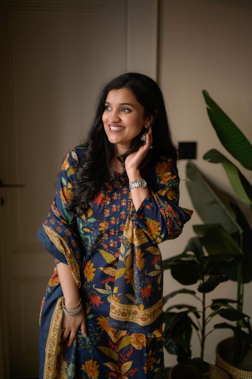 Samya Budget Cotton Suit- Blue Florals - Image 4