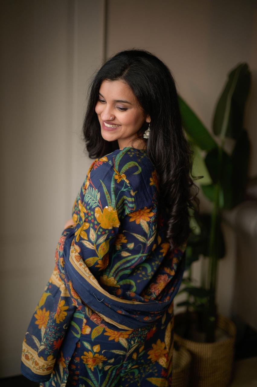 Samya Budget Cotton Suit- Blue Florals - Image 2