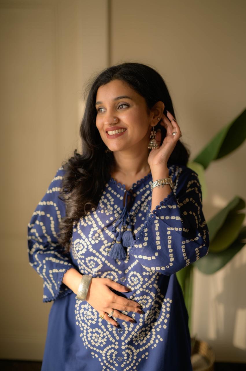 Gulzar Premium Bandhej Cotton Suit- Blue - Image 6