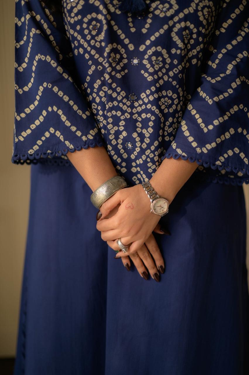 Gulzar Premium Bandhej Cotton Suit- Blue - Image 8