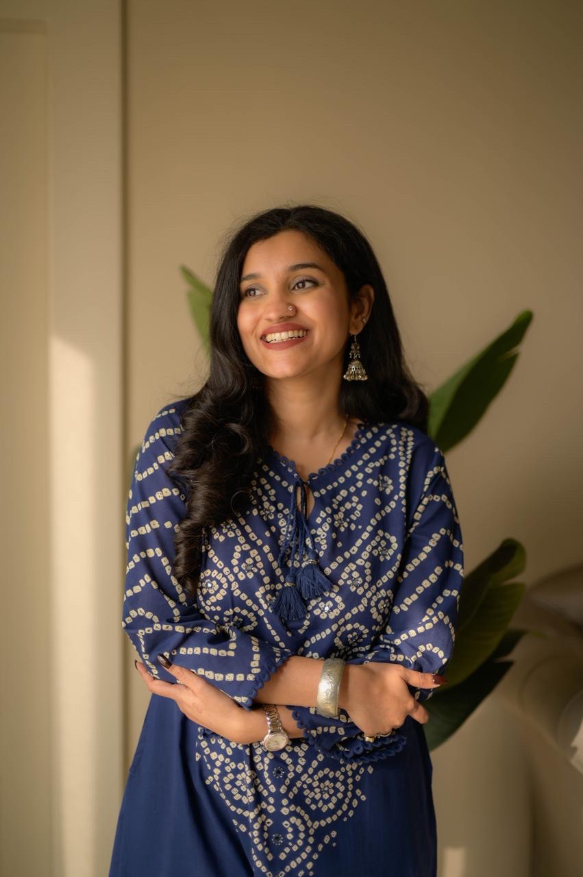 Gulzar Premium Bandhej Cotton Suit- Blue - Image 5