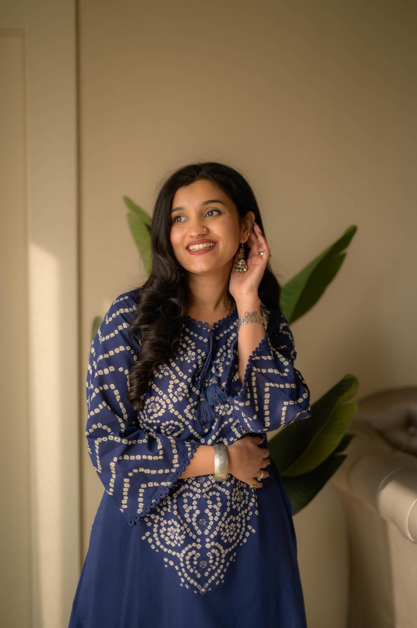 Gulzar Premium Bandhej Cotton Suit- Blue - Image 3