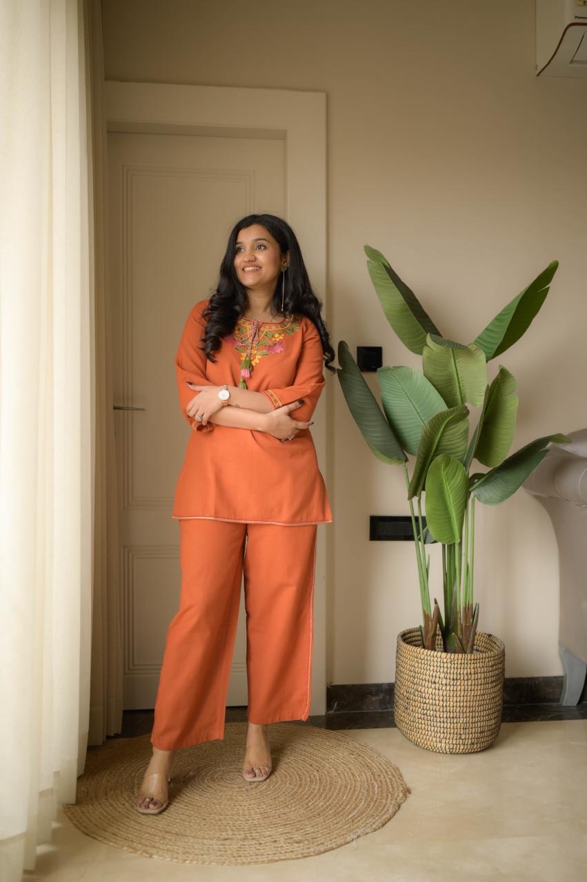 Grisha Embroidered Coord Set- Orange - Image 3