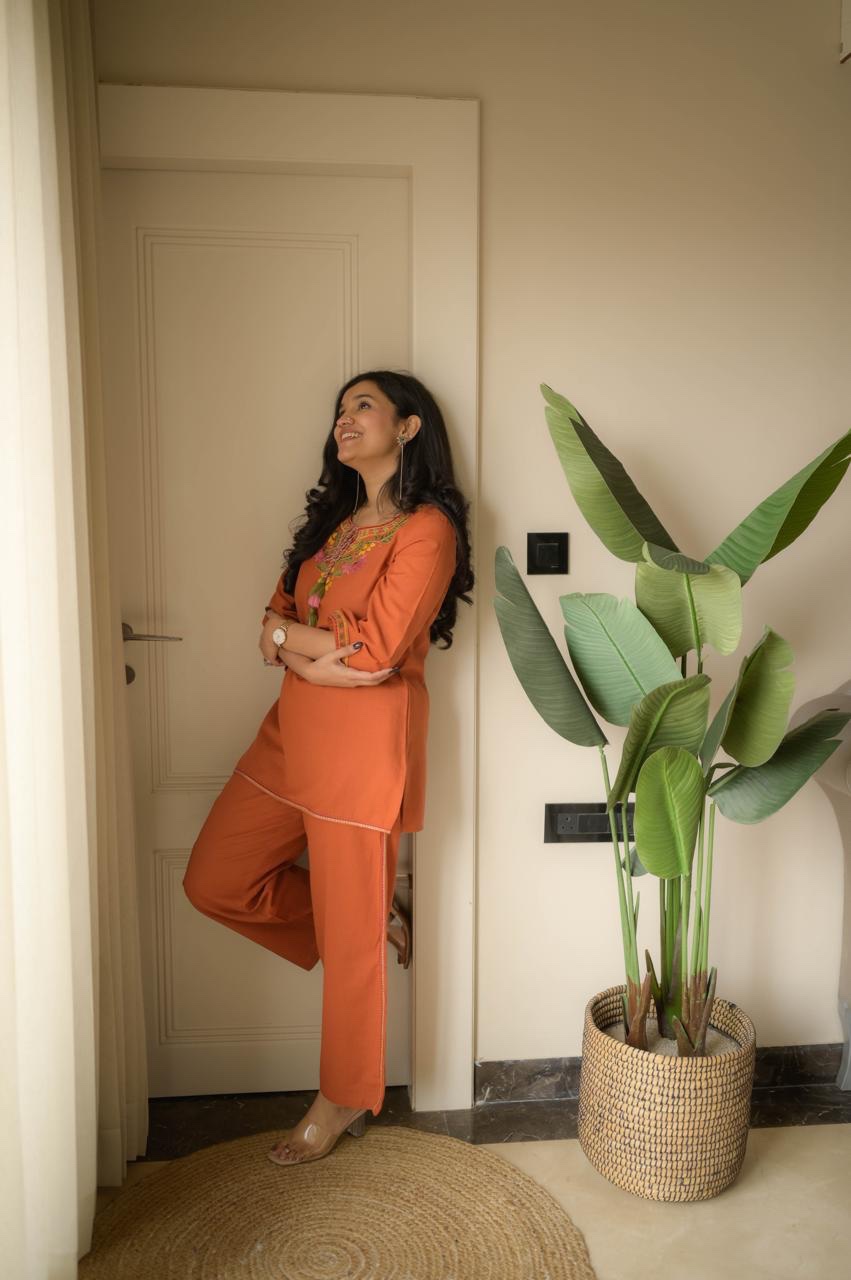 Grisha Embroidered Coord Set- Orange - Image 5