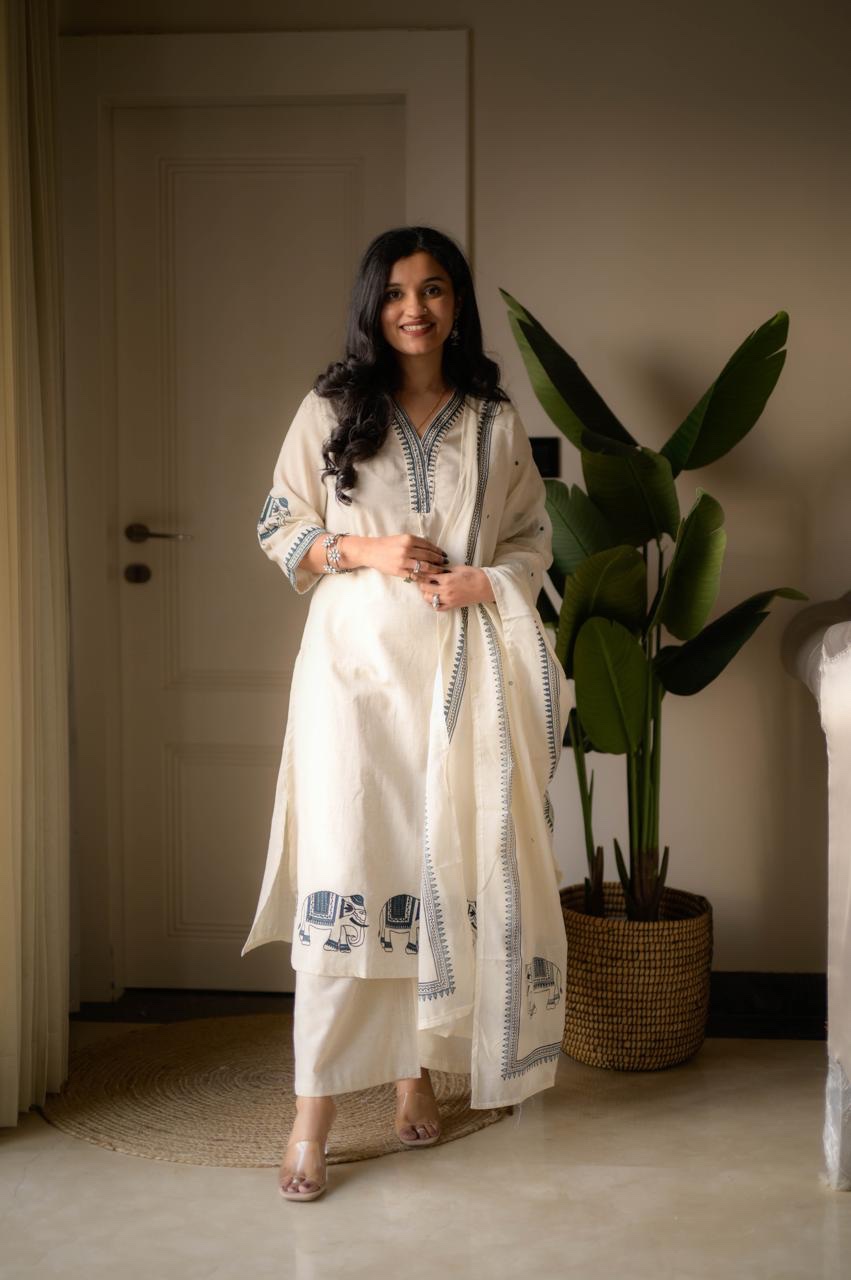Shiya Embroidered Cotton Set- Off White