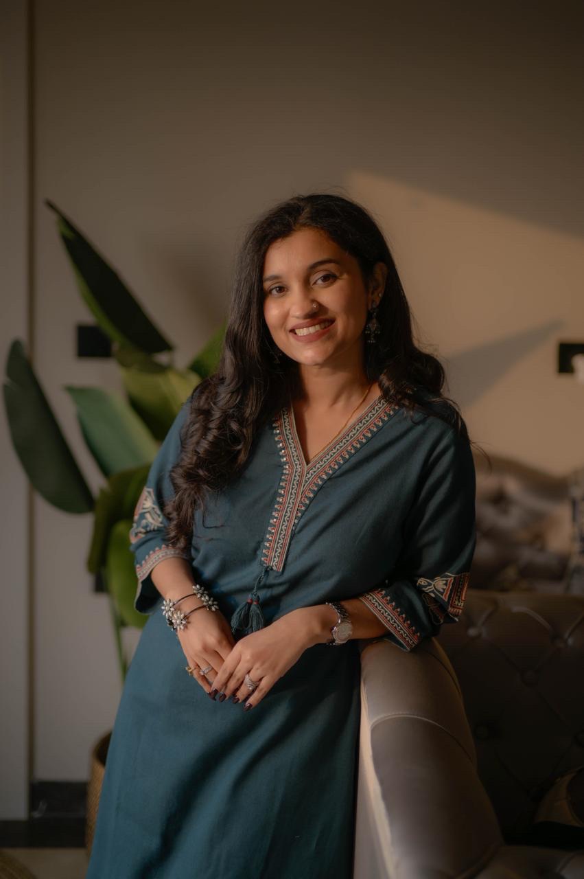 Shiya Embroidered Cotton Set- Teal Blue - Image 2