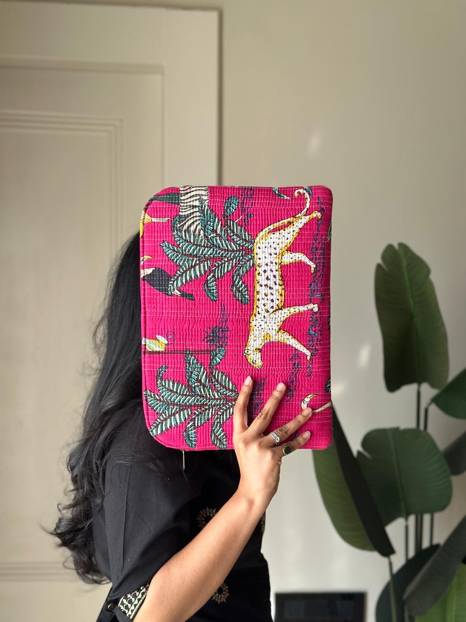 Quilted Laptop Sleeve- Pink Jungle