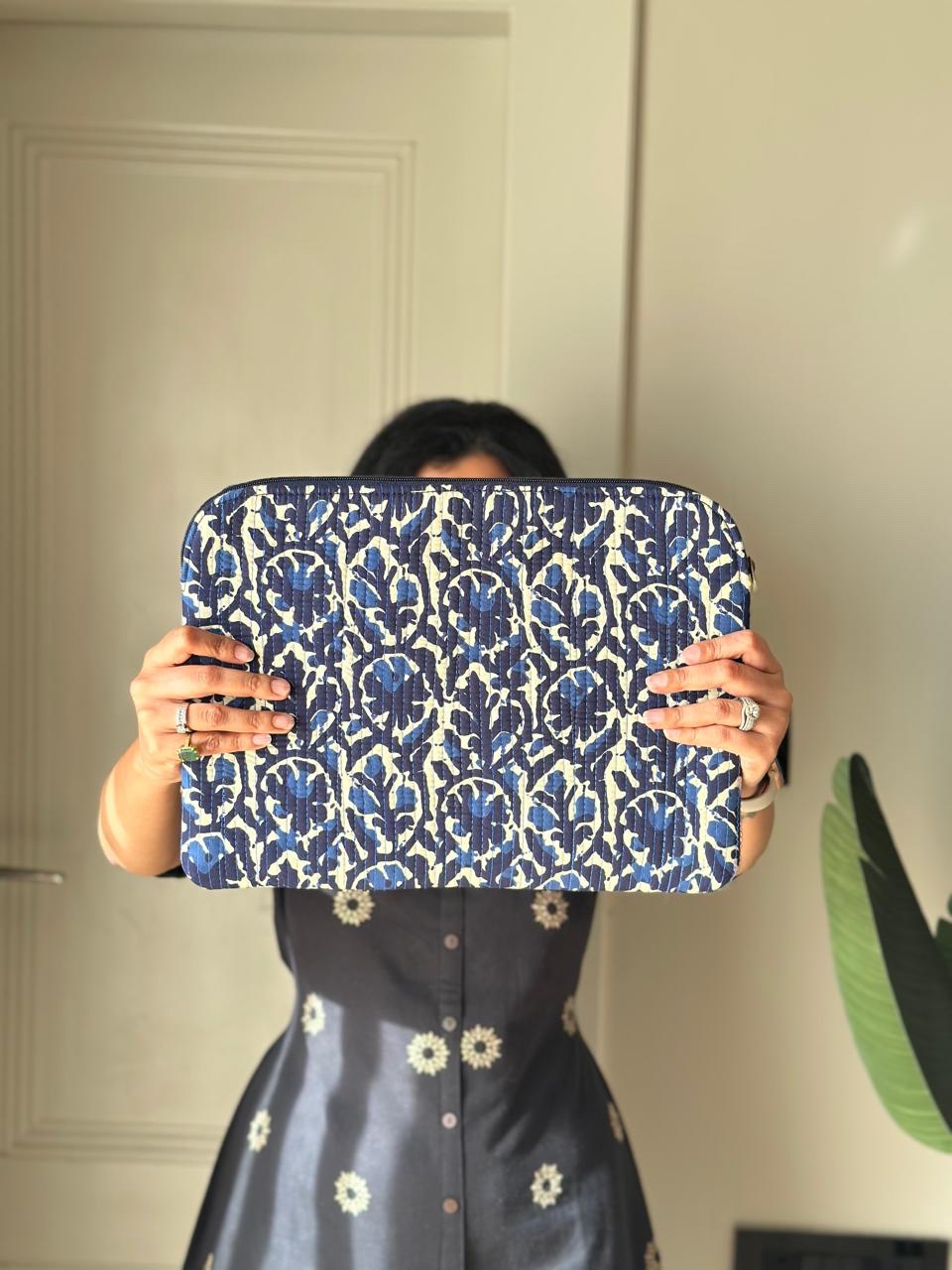 Quilted Laptop Sleeve- Indigo Jaal