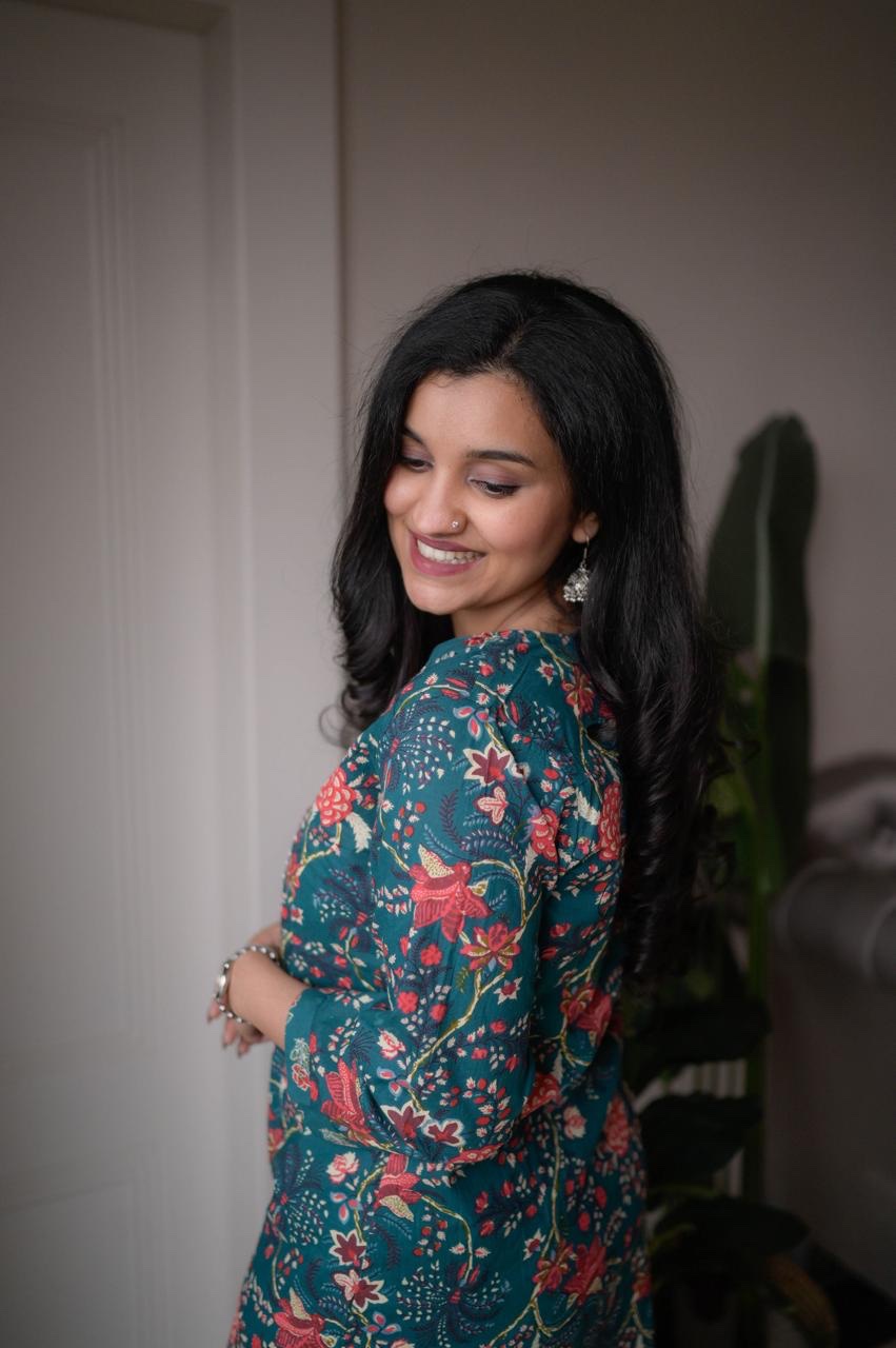 Samya Budget Cotton Suit- Teal Florals - Image 2